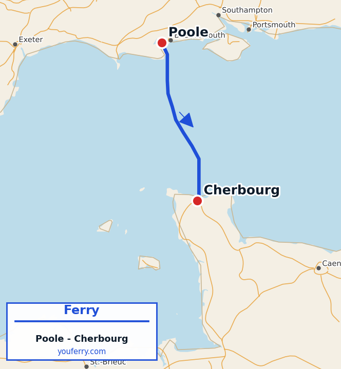 Map of the Poole - Cherbourg ferry route