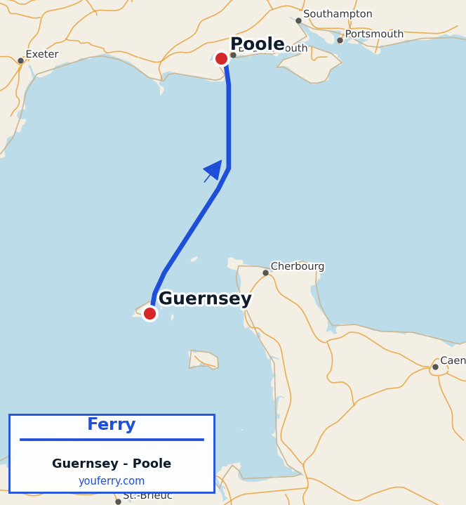 Map of the Guernsey - Poole ferry route