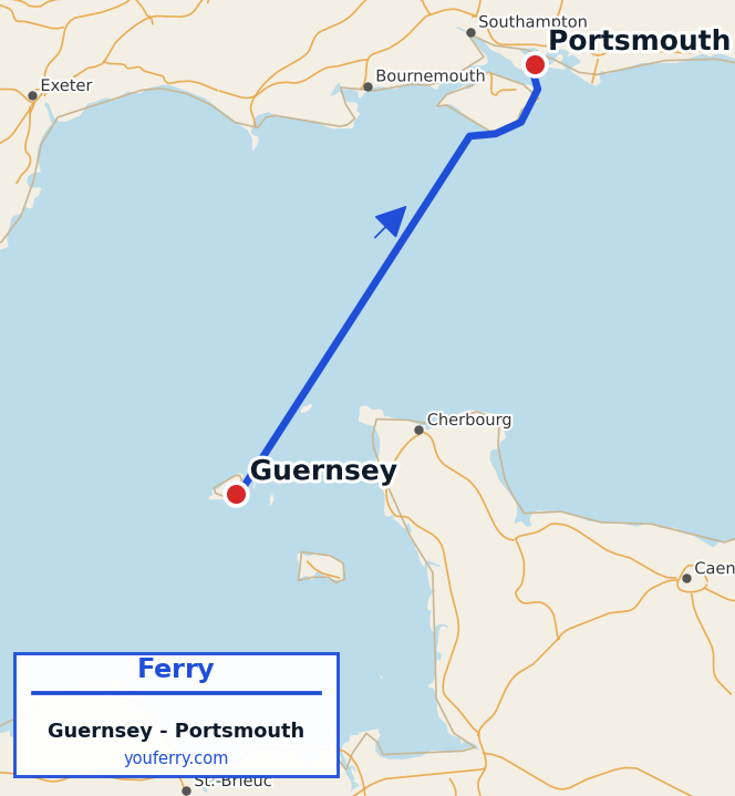 Map of the Guernsey - Portsmouth ferry route