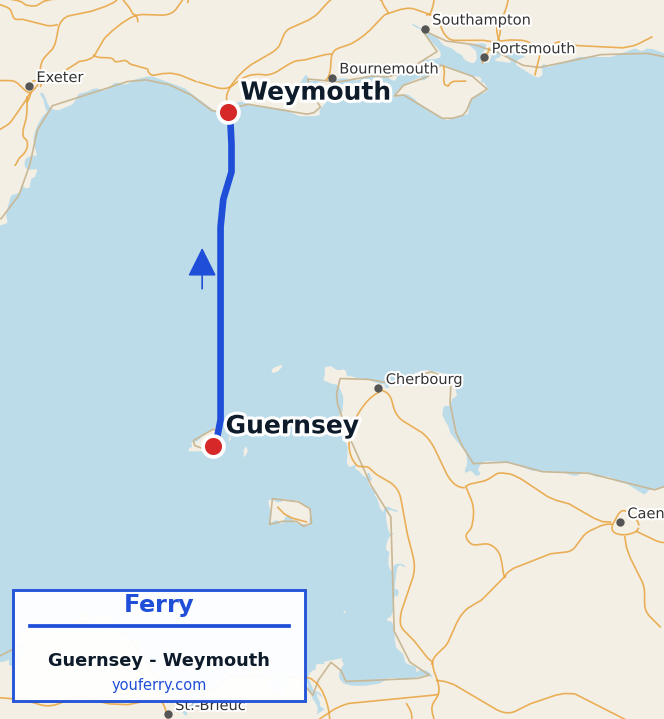 Map of the Guernsey - Weymouth ferry route