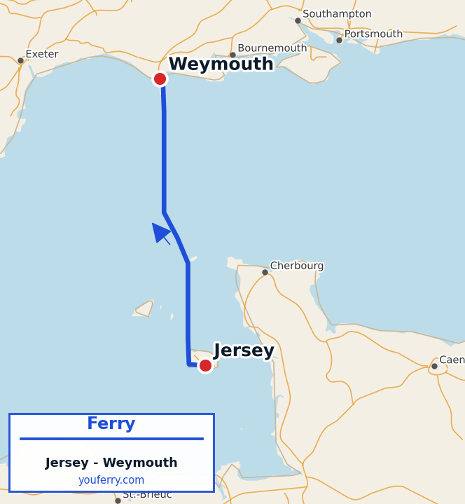 Map of the Jersey - Weymouth ferry route