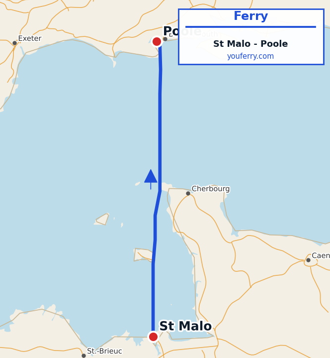 Map of the St Malo - Poole ferry route