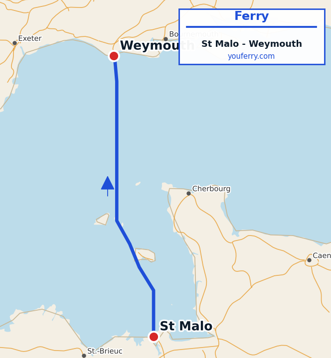 Map of the St Malo - Weymouth ferry route