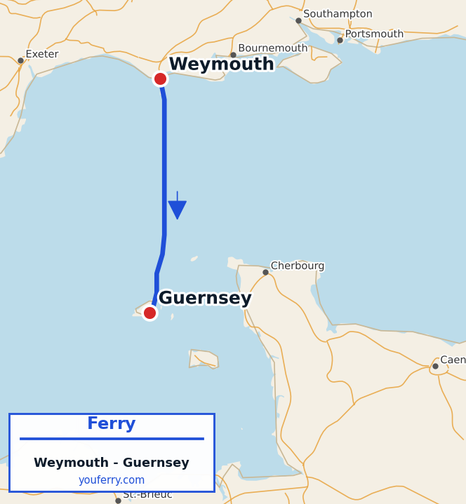 Map of the Weymouth - Guernsey ferry route