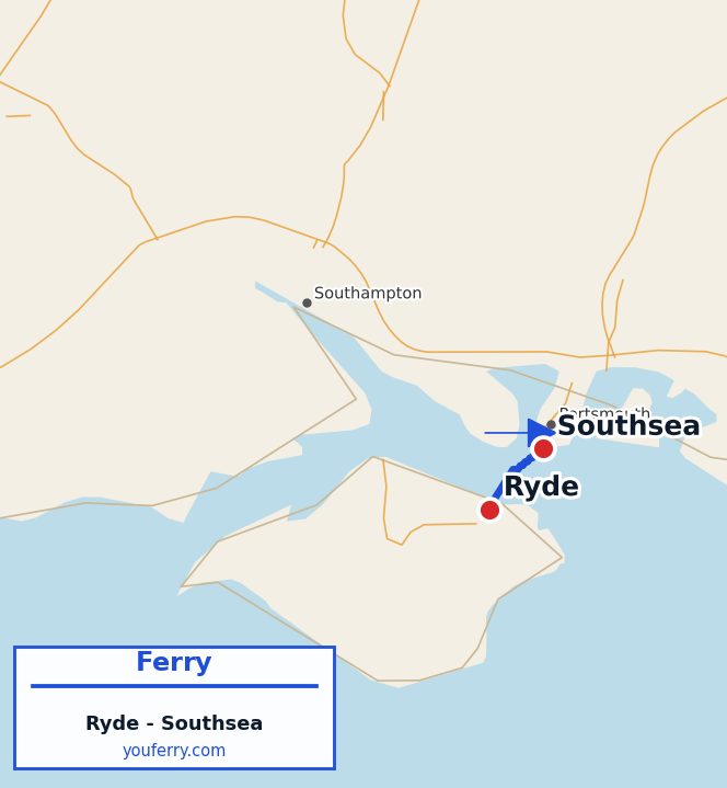 Map of the Ryde - Southsea ferry route
