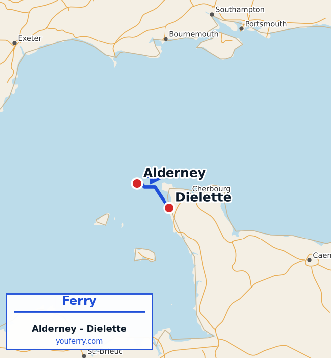 Map of the Alderney - Dielette ferry route