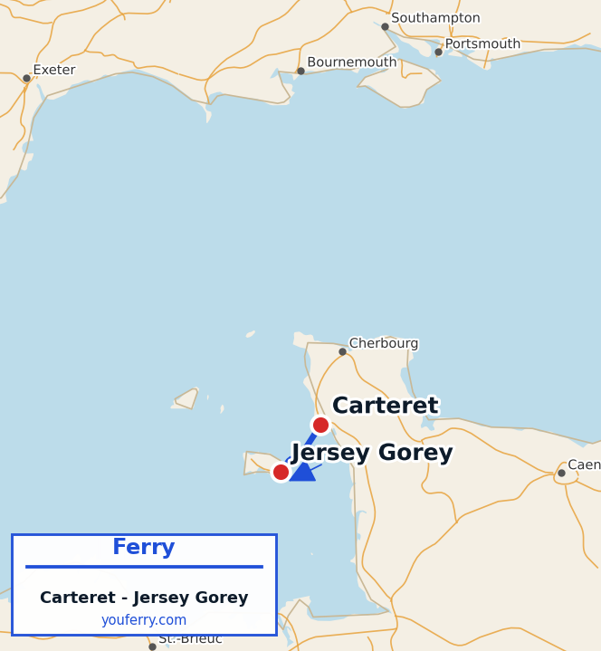 Map of the Carteret - Jersey (Gorey) ferry route