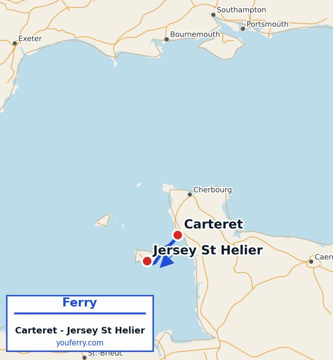 Map of the Carteret - Jersey (St Helier) ferry route