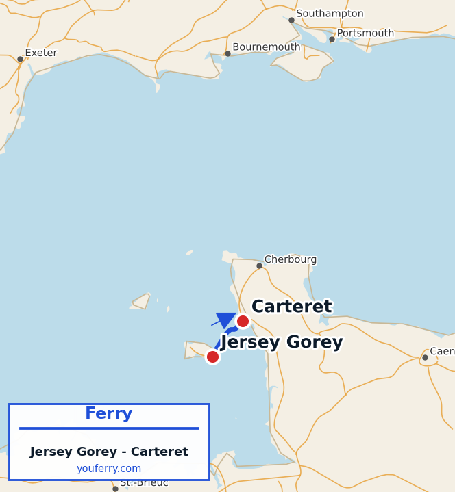Map of the Jersey (Gorey) - Carteret ferry route