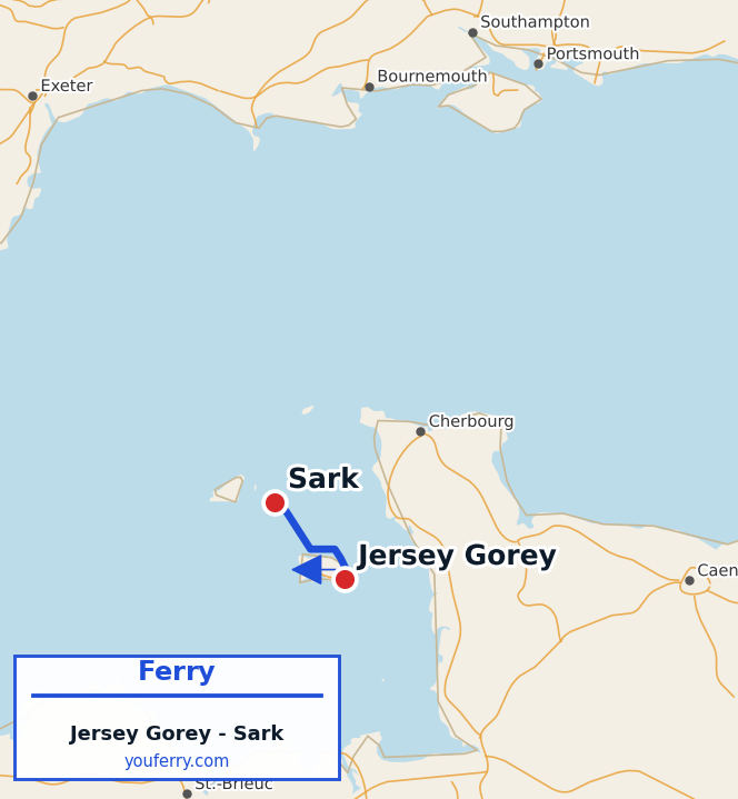 Map of the Jersey (Gorey) - Sark ferry route