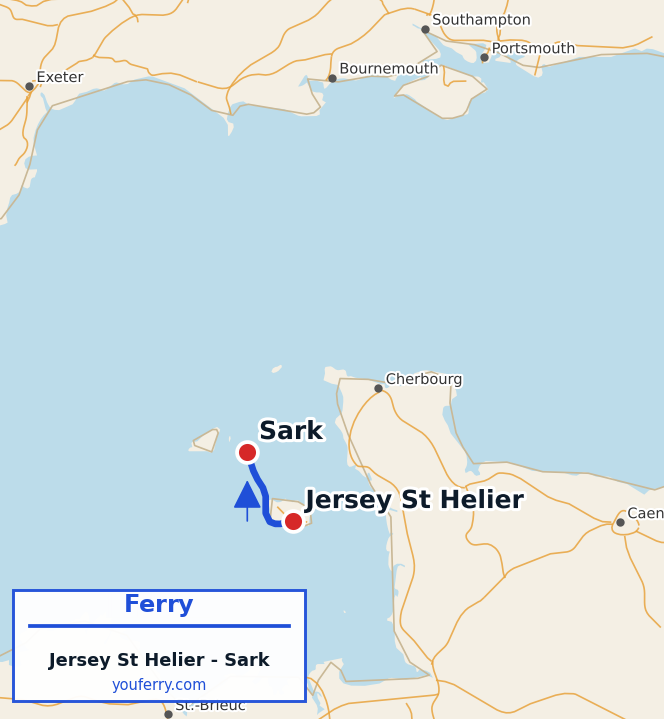 Map of the Jersey (St Helier) - Sark ferry route