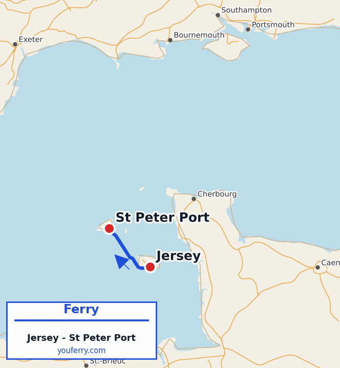 Map of the Jersey - Guernsey (St Peter Port) ferry route