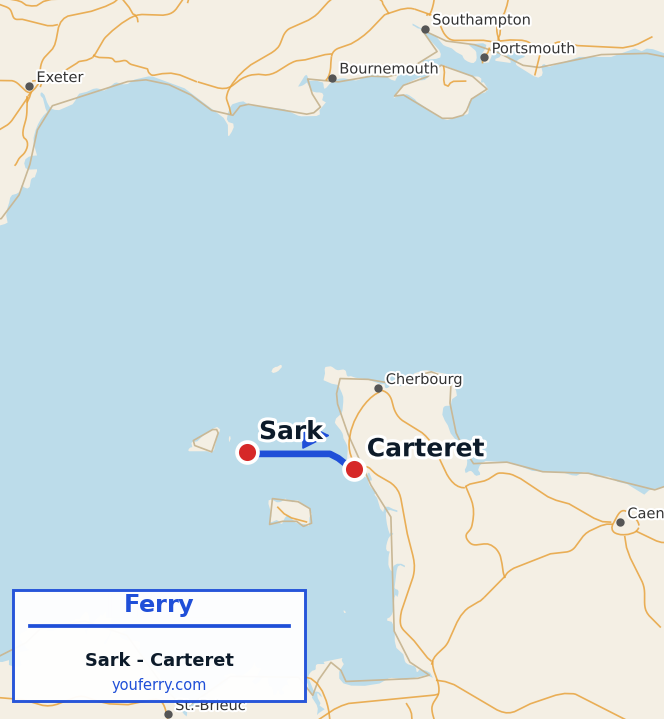 Map of the Sark - Carteret ferry route