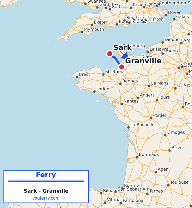 Map of the Sark - Granville ferry route