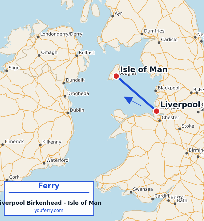 Map of the Liverpool (Birkenhead) - Isle of Man ferry route
