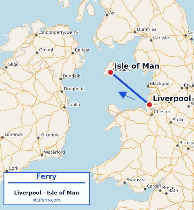 Map of the Liverpool - Isle of Man ferry route