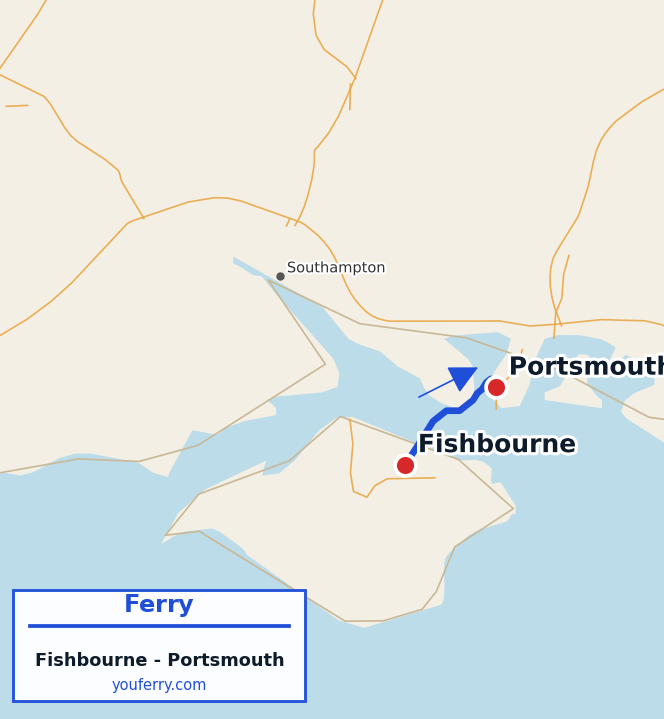Map of the Fishbourne - Portsmouth ferry route