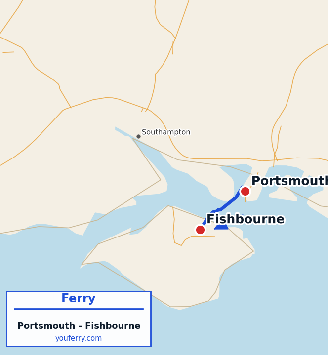 Map of the Portsmouth - Fishbourne ferry route
