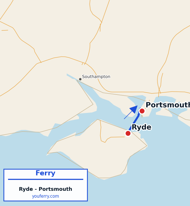 Map of the Ryde - Portsmouth ferry route