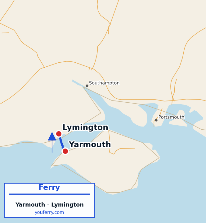 Map of the Yarmouth - Lymington ferry route
