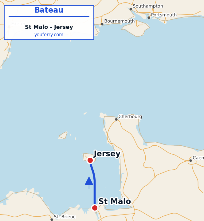Carte du trajet en ferry St Malo - Jersey