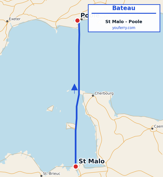 Carte du trajet en ferry St Malo - Poole