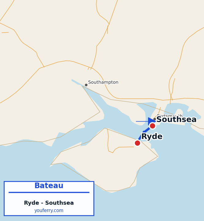 Carte du trajet en ferry Ryde - Southsea