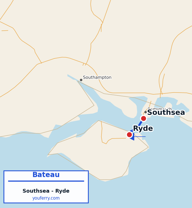 Carte du trajet en ferry Southsea - Ryde