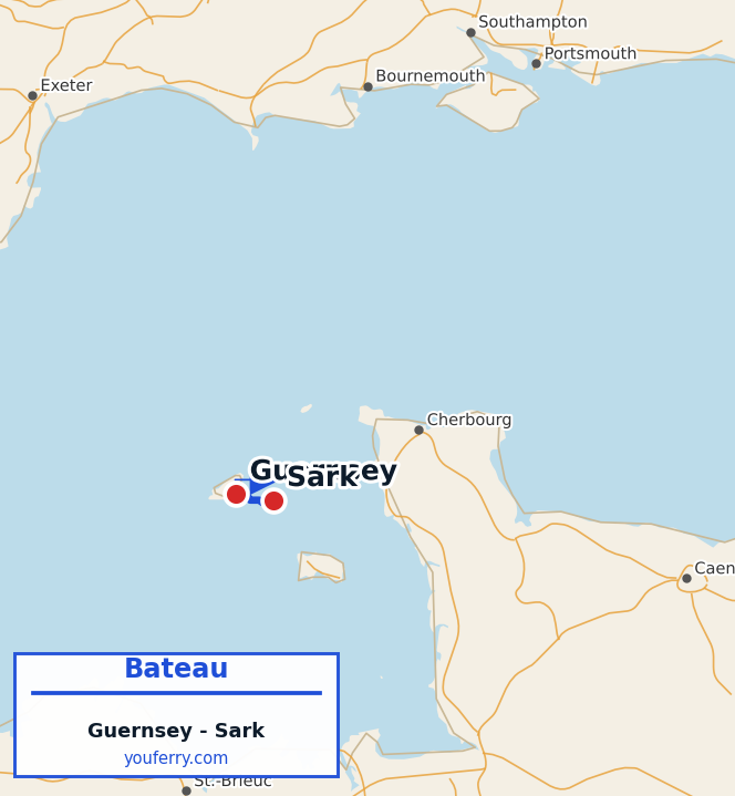 Carte du trajet en ferry Guernsey - Sark