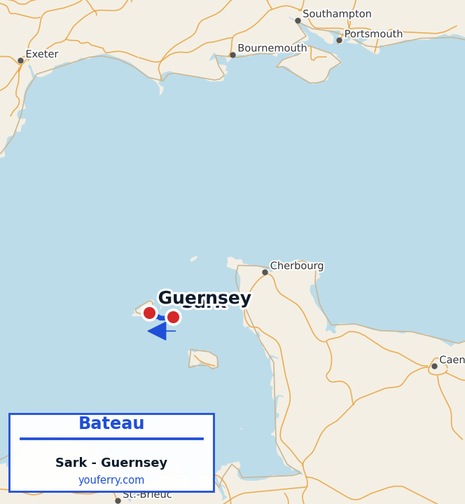 Carte du trajet en ferry Sark - Guernsey