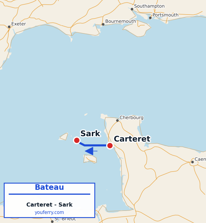 Carte du trajet en ferry Carteret - Sark