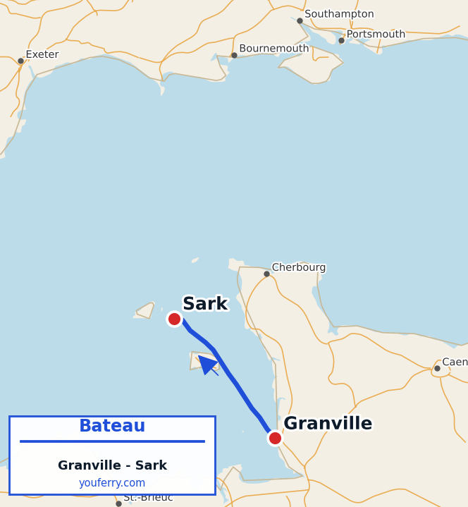 Carte du trajet en ferry Granville - Sark