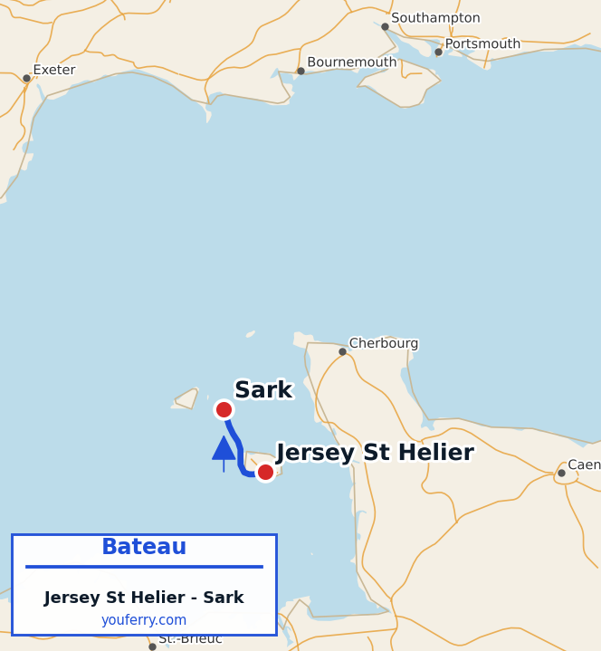 Carte du trajet en ferry Jersey St Helier - Sark