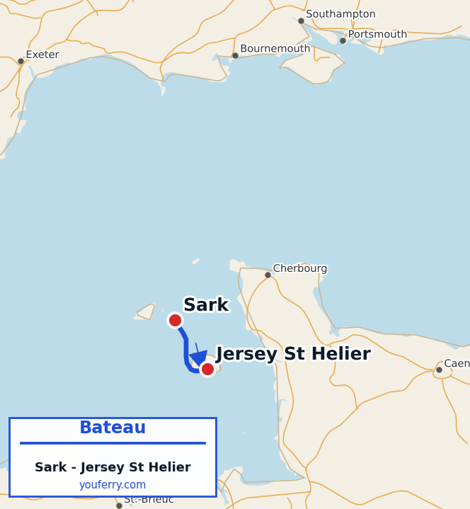 Carte du trajet en ferry Sark - Jersey St Helier