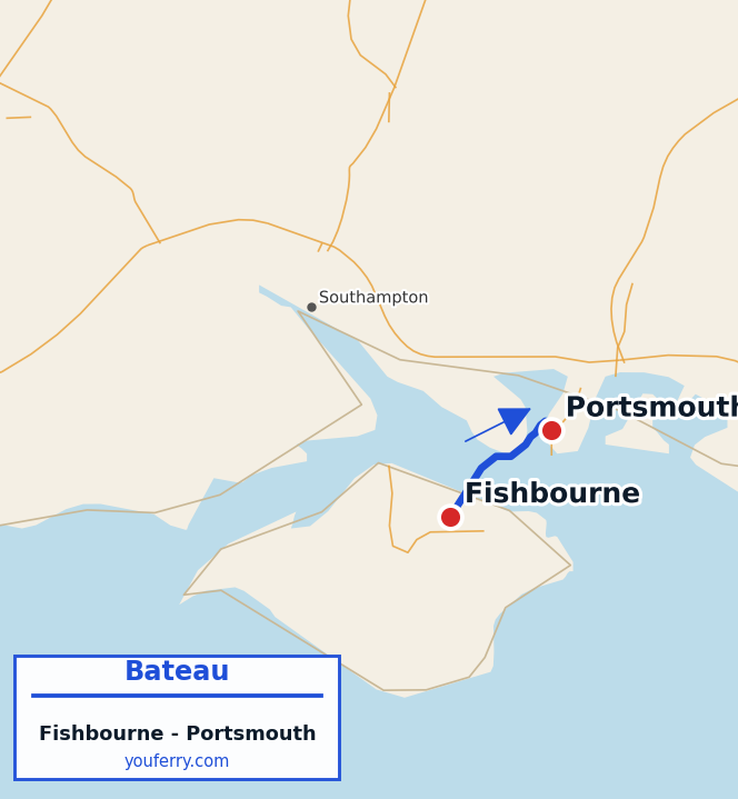 Carte du trajet en ferry Fishbourne - Portsmouth