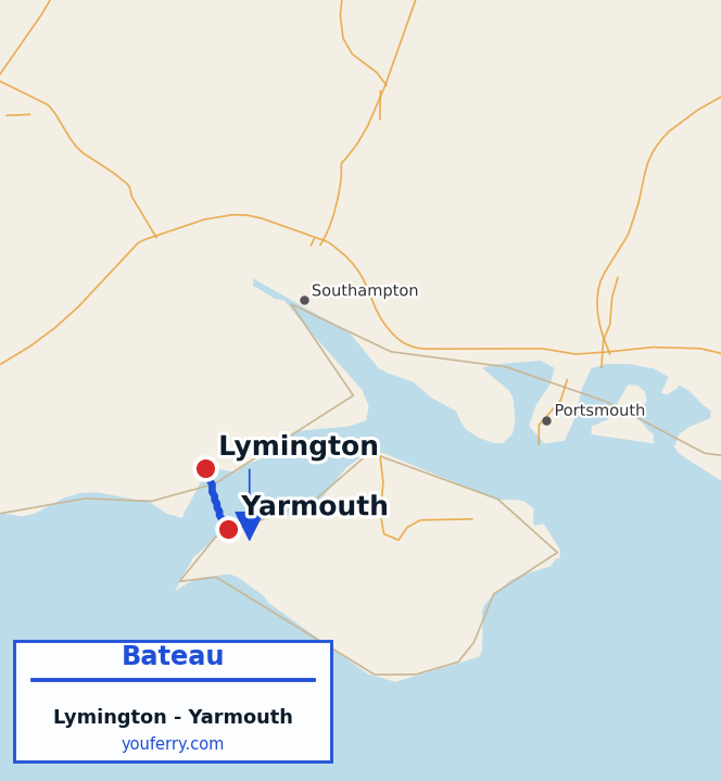 Carte du trajet en ferry Lymington - Yarmouth
