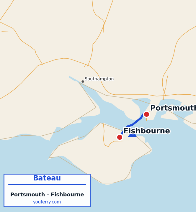Carte du trajet en ferry Portsmouth - Fishbourne