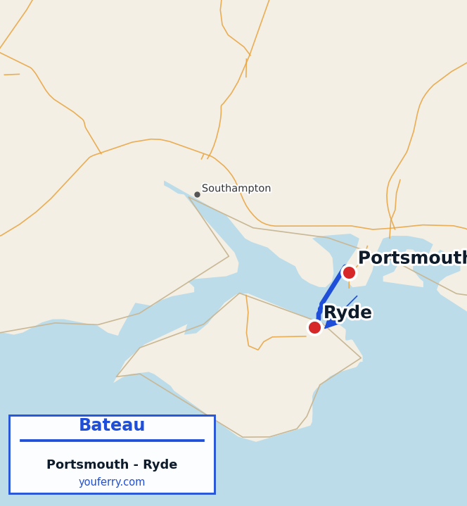Carte du trajet en ferry Portsmouth - Ryde