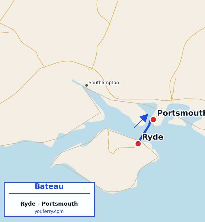 Carte du trajet en ferry Ryde - Portsmouth