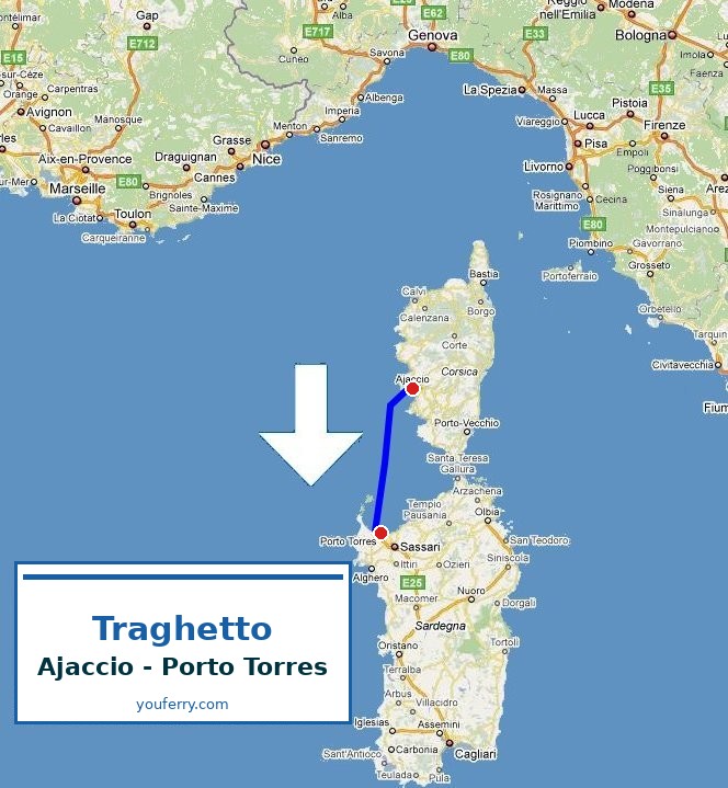 Mappa della rotta Traghetto Ajaccio - Porto Torres