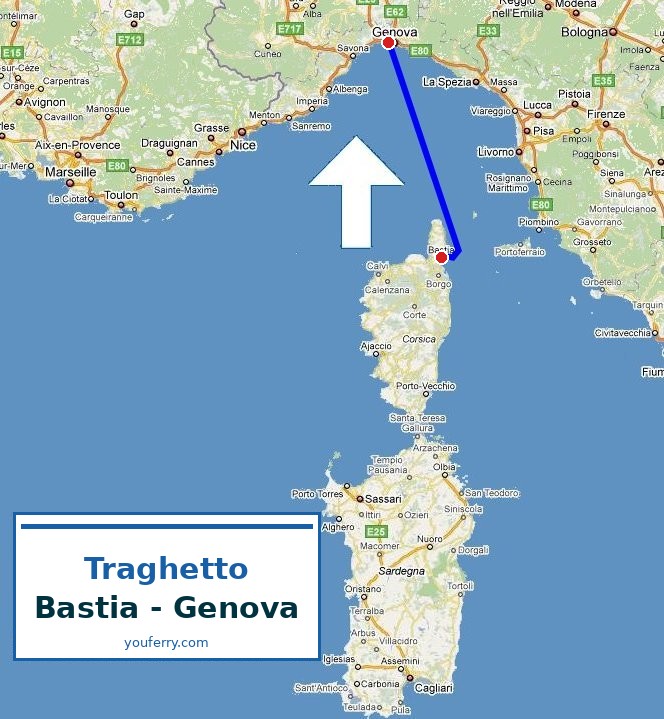Mappa della rotta Traghetto Bastia - Genova