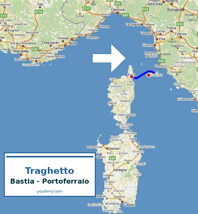 Mappa della rotta Traghetto Bastia - Portoferraio