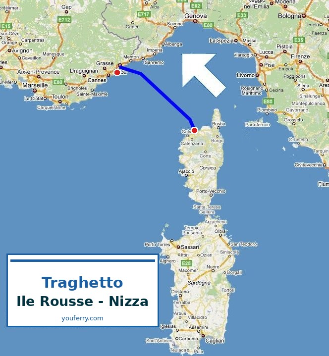 Mappa della rotta Traghetto Ile Rousse - Nizza