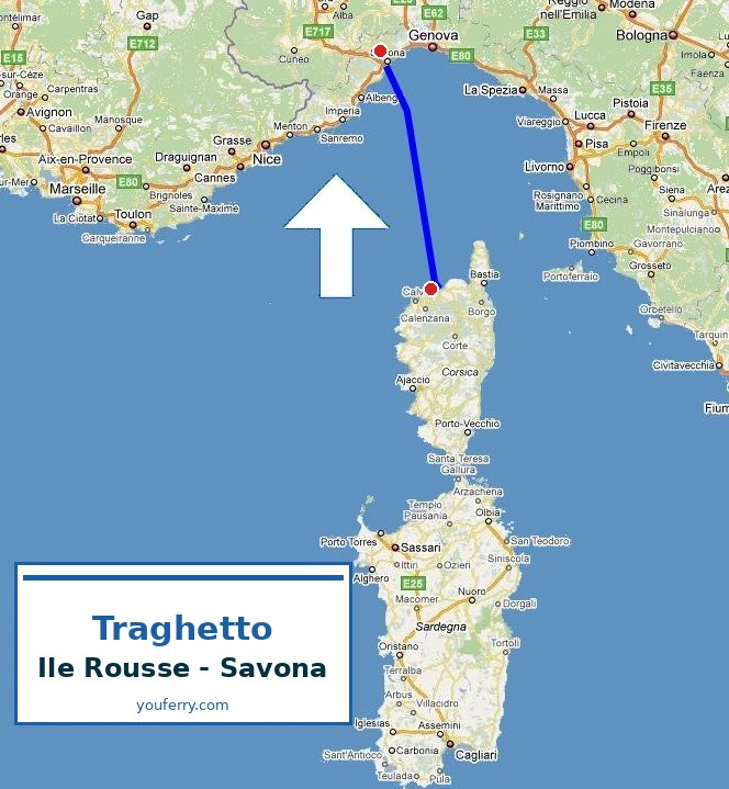 Mappa della rotta Traghetto Ile Rousse - Savona