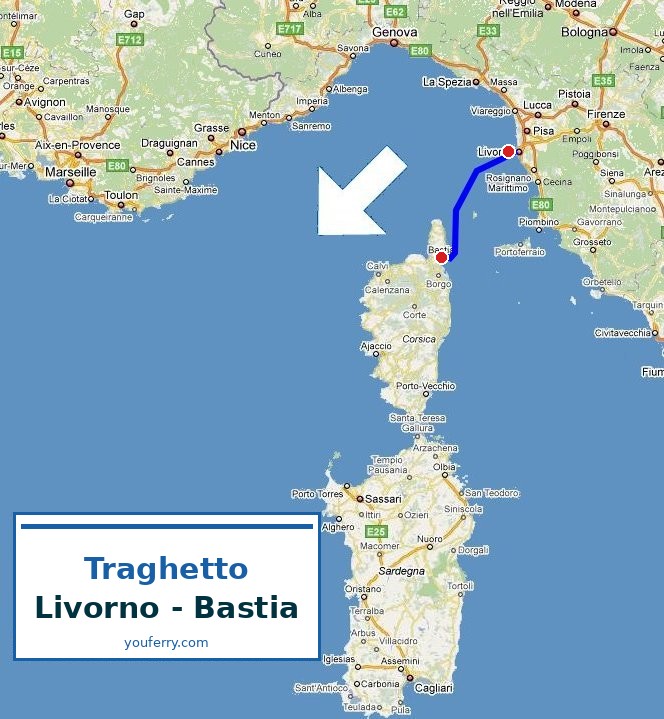 Mappa della rotta Traghetto Livorno - Bastia