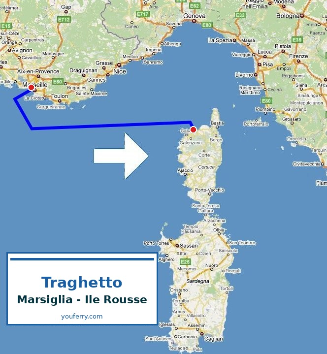 Mappa della rotta Traghetto Marsiglia - Ile Rousse
