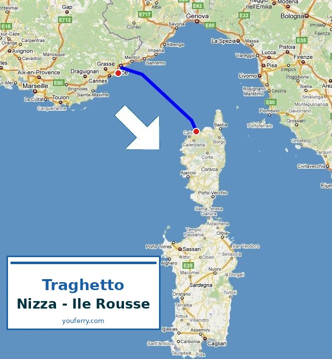 Mappa della rotta Traghetto Nizza - Ile Rousse
