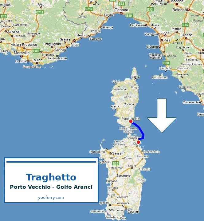 Mappa della rotta Traghetto Porto Vecchio - Golfo Aranci