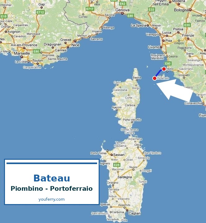 Bateau Piombino - Portoferraio Carte de la traversée Bateau Piombino - Portoferraio